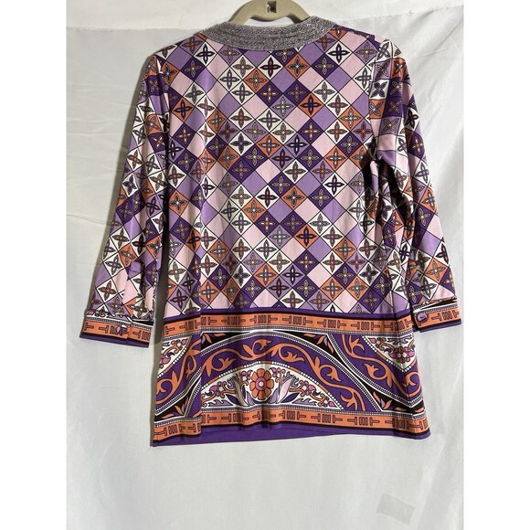 Tory Burch Tunic Women Size XS Multi Floral Logo Embellished Beaded Silk Boho - Picture 7 of 7